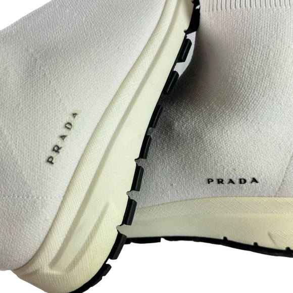 PRADA White Cloth Sock Women's High Top Sneakers Marked as 37 - 7US - Picture 5 of 13
